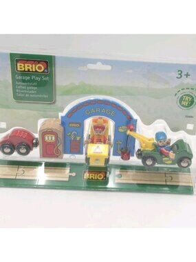 BRIO Garage Play Set 33684 Wooden Train Cars Figures Tracks NIP Sealed